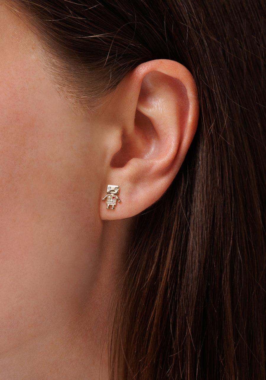 Gold & Diamond Robot Stud - Sydney Evan Fine Jewelry