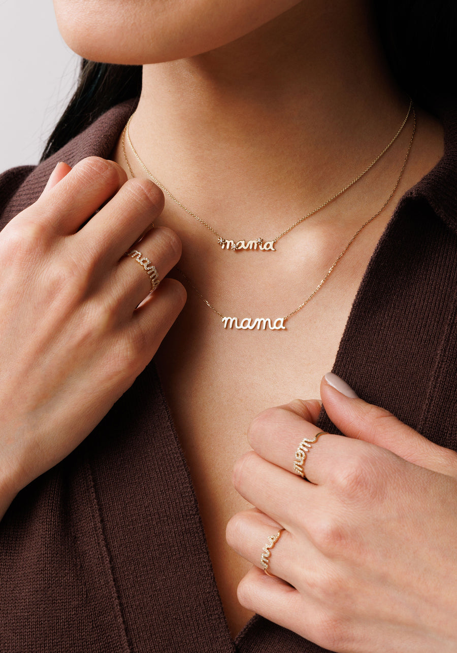 Gold & Diamond Small Mama Script Tiny Daisy Necklace - Sydney Evan Fine Jewelry