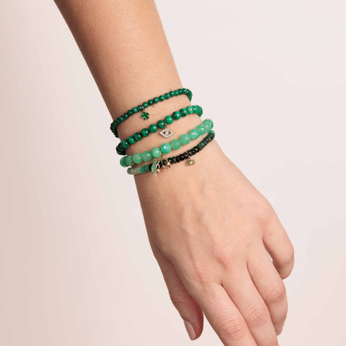 Gold & Enamel Tiny Clover on Malachite