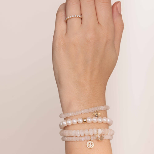 Gold & Diamond Small Bee on Rainbow Moonstone