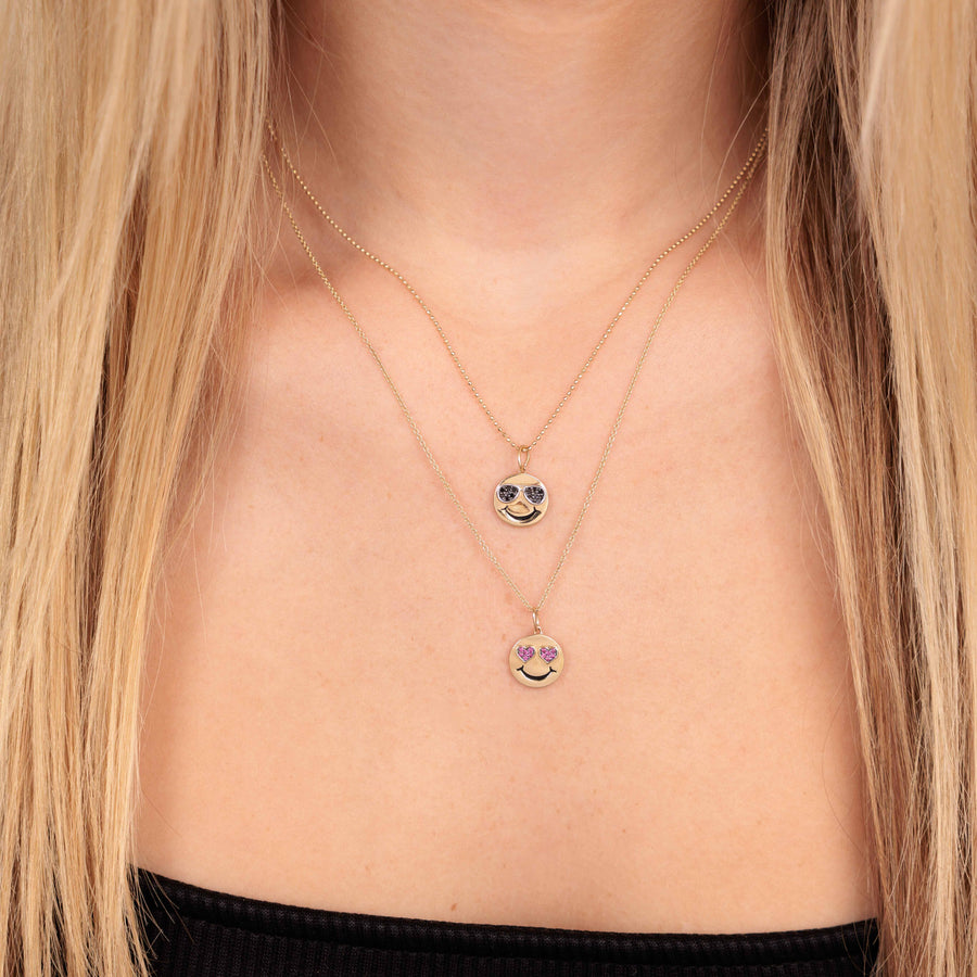 Gold & Ruby Heart Eyes Happy Face Charm - Sydney Evan Fine Jewelry