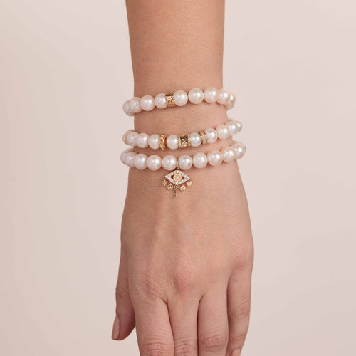 Gold & Diamond Multi-Rondelle Pearl Bracelet