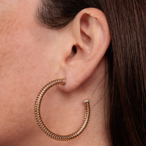 Gold & Diamond Fishnet Tube Large Hoops