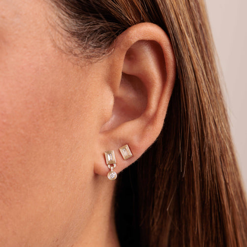 Gold & Diamond Fluted Baguette Stud