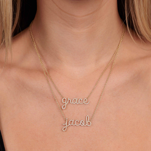 Gold & Diamond Large Custom Script Necklace