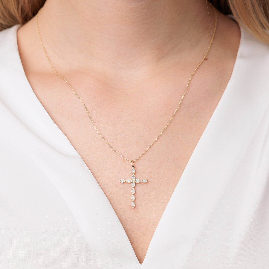 Gold & Diamond Marquise Eye Cross Charm - Sydney Evan Fine Jewelry