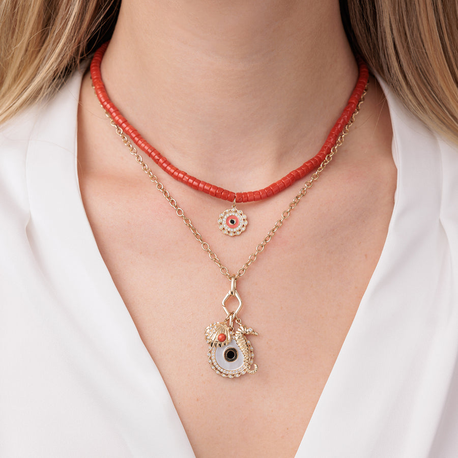 Gold & Diamond Small Marquise Evil Eye Coral Necklace - Sydney Evan Fine Jewelry