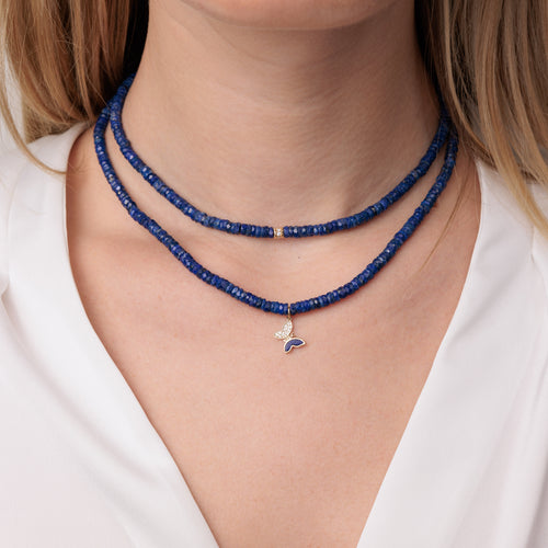 Gold & Diamond Rondelle Lapis Heishi Necklace