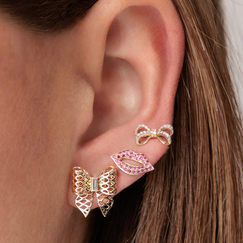Gold & Diamond Double Bow Stud