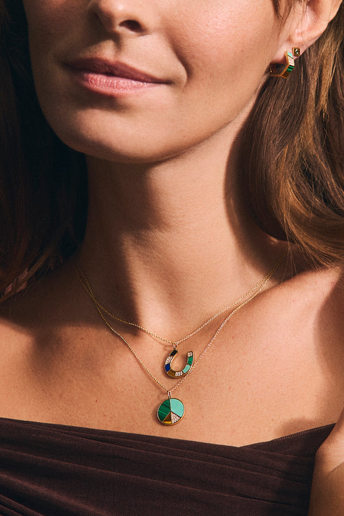 Gold & Diamond Mosaic Peace Sign Charm