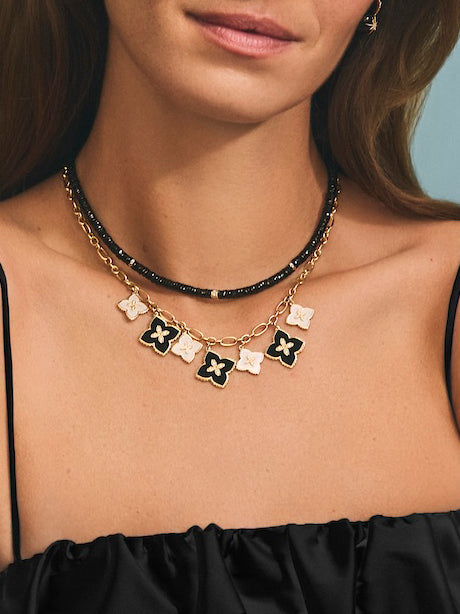Gold & Diamond Multi-Rondelle Black Spinel Necklace