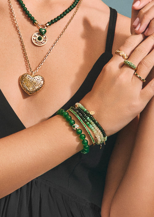 Pure Gold Tiny Charms on Shaded Emerald