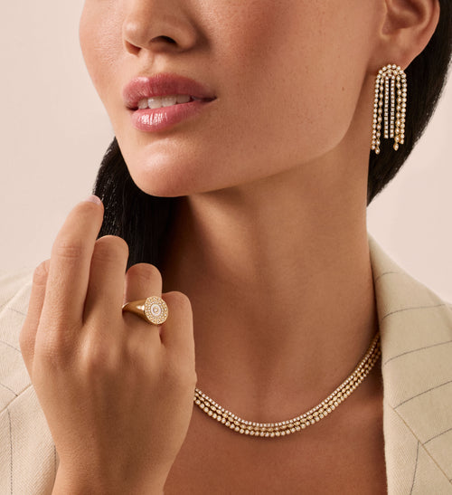 Gold & Diamond Eye Stone Inlay Signet Ring