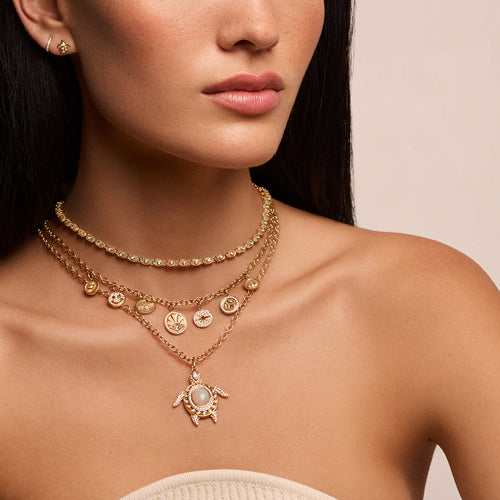 Gold & Diamond Tiny Carved Stone Eternity Necklace