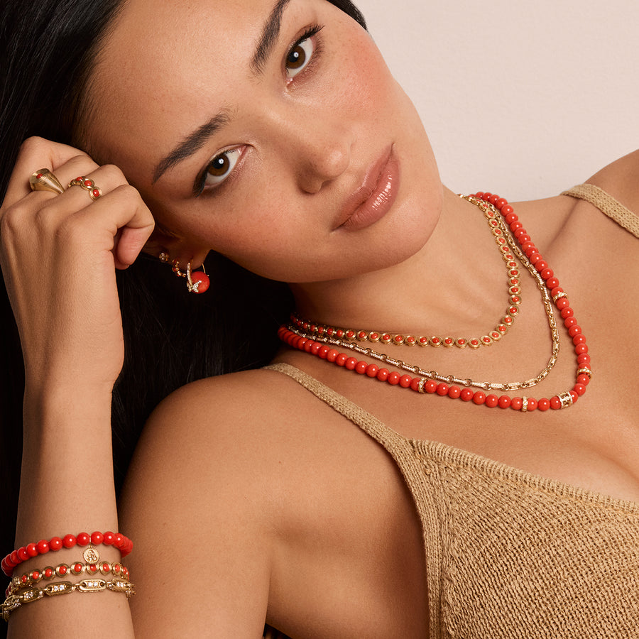 Gold & Diamond Multi-Rondelle Coral Necklace - Sydney Evan Fine Jewelry