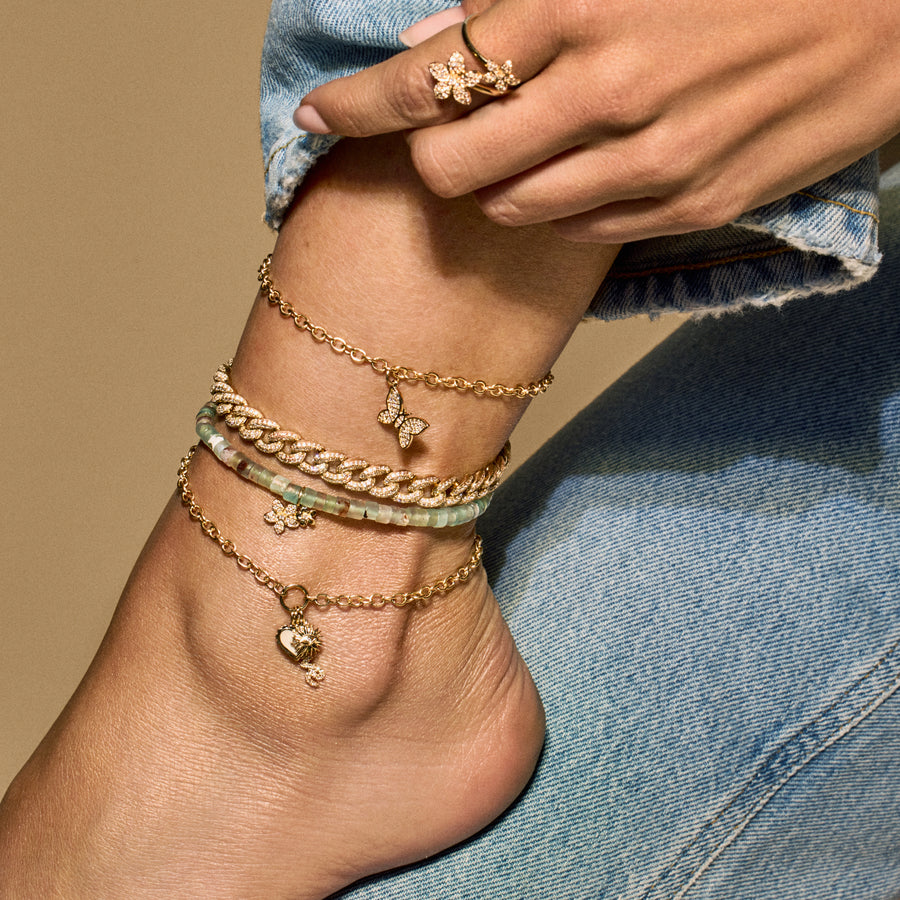 Gold & Diamond Love & Protection Anklet - Sydney Evan Fine Jewelry