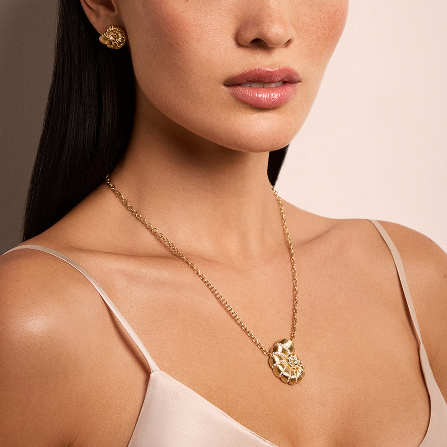 Gold & Diamond Large Fluted Nautilus Shell Necklace - Sydney Evan Fine Jewelry