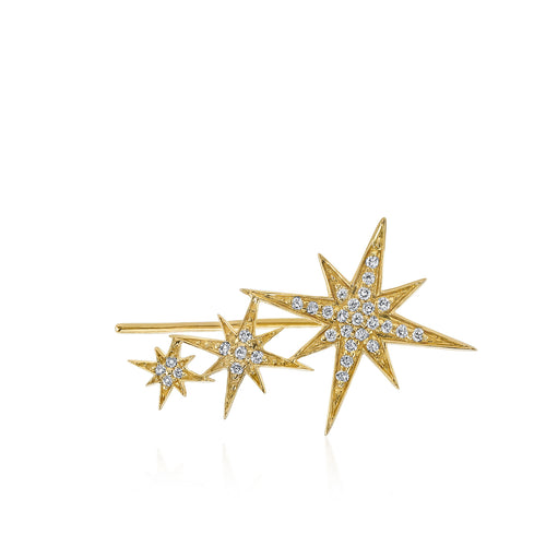 Gold & Diamond Triple Starburst Ear Climber