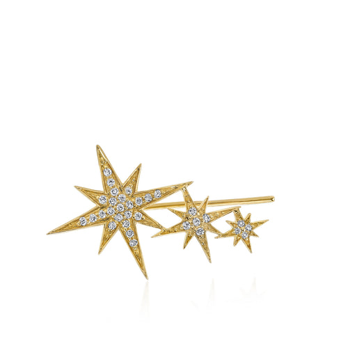 Gold & Diamond Triple Starburst Ear Climber
