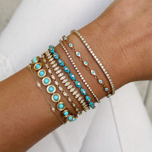 Gold & Diamond Tiny Carved Stone Eternity Bracelet