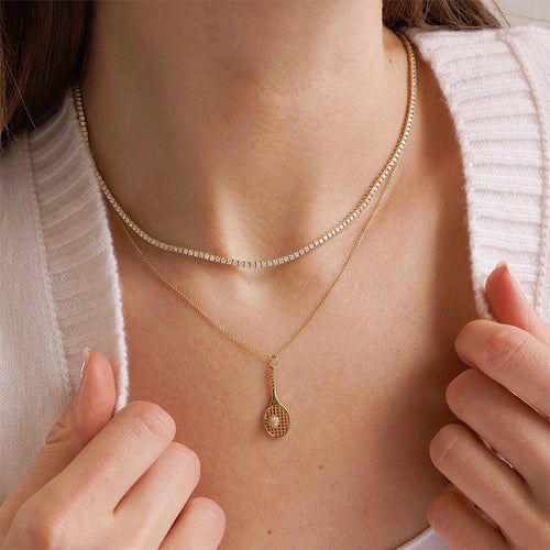 Gold & Diamond Tennis Racquet Charm