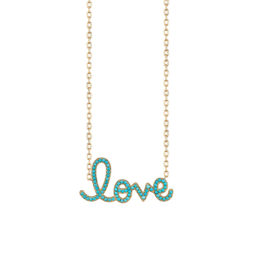 Gold & Turquoise Supersize Script Love Necklace
