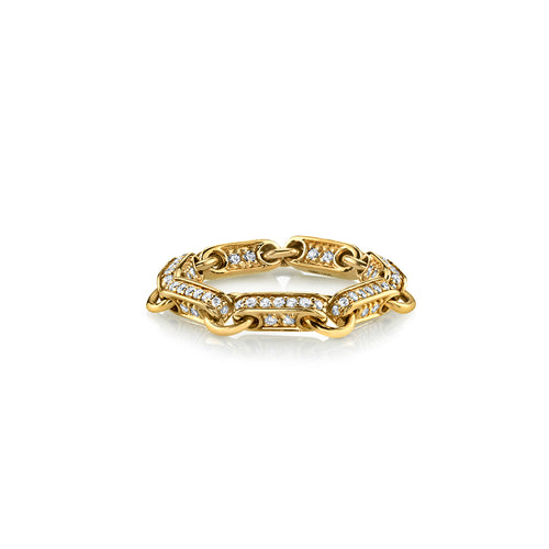 Gold & Diamond Round Rectangle Link Ring