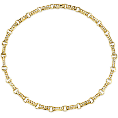 Gold & Diamond Large Round Rectangle Link Eternity Necklace