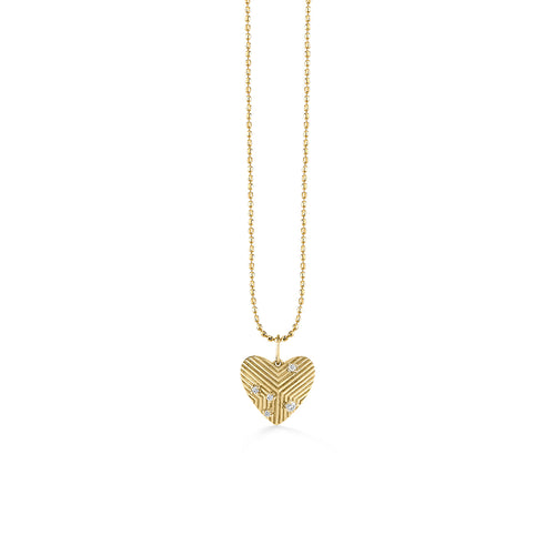 Gold & Diamond Fluted Pyramid Spike Heart Charm