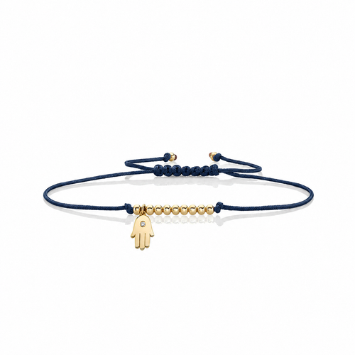 Gold & Diamond Tiny Hamsa Cord Bracelet