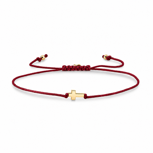 Pure Gold Tiny Cross Bead Cord Bracelet