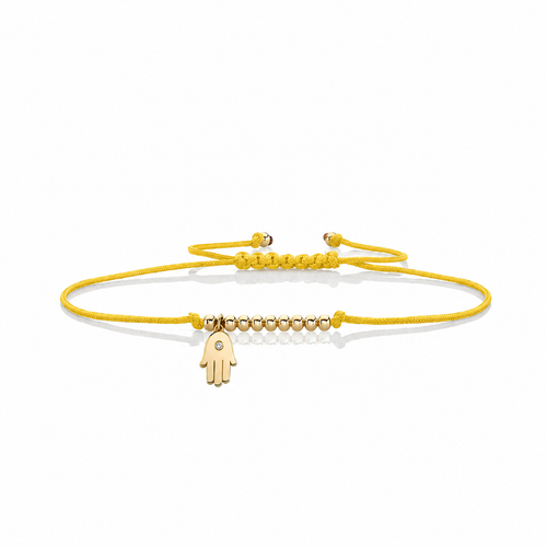 Gold & Diamond Tiny Hamsa Cord Bracelet
