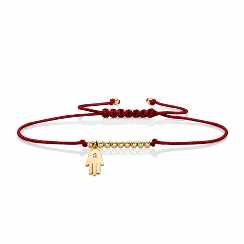Gold & Diamond Tiny Hamsa Cord Bracelet