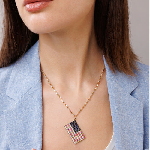 Gold & Diamond Large American Flag Charm