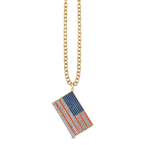 Gold & Diamond Large American Flag Charm