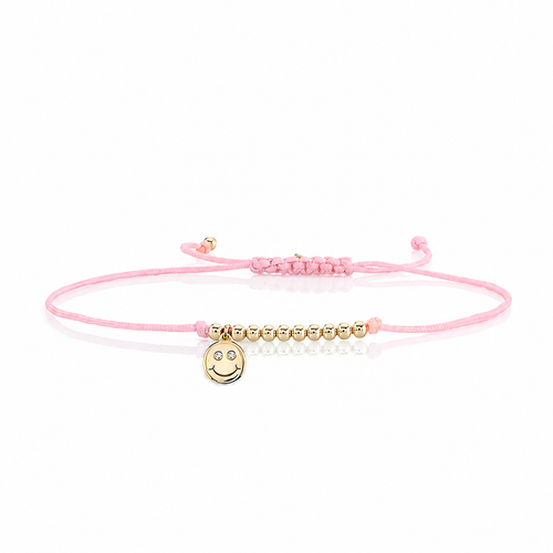 Gold & Diamond Tiny Happy Face Cord Bracelet