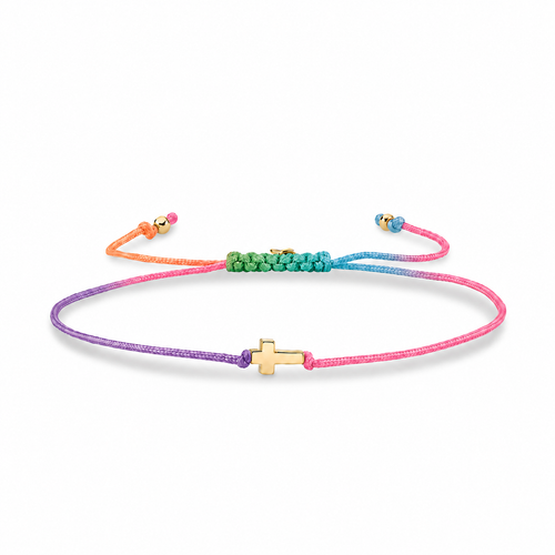 Pure Gold Tiny Cross Bead Cord Bracelet
