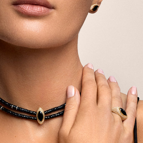 Gold & Diamond Black Spinel Ring