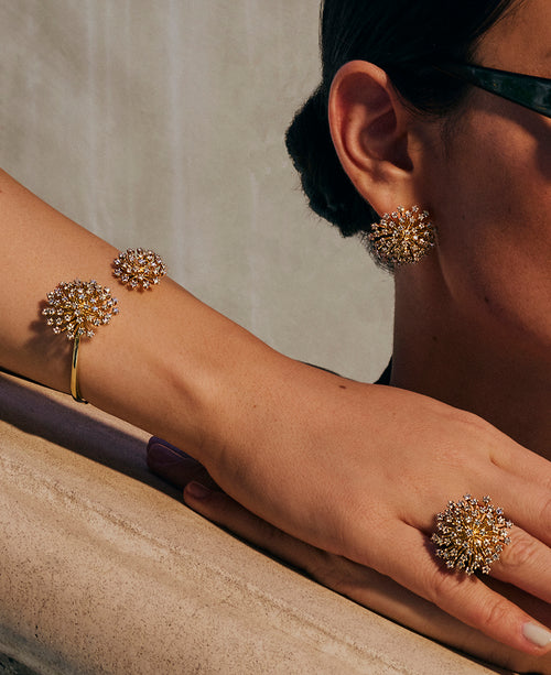 Gold & Diamond Large Burst Flower Hinge Bangle