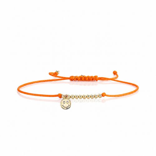 Gold & Diamond Tiny Happy Face Cord Bracelet