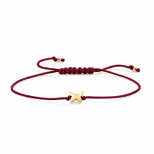 Pure Gold Tiny Butterfly Bead Cord Bracelet