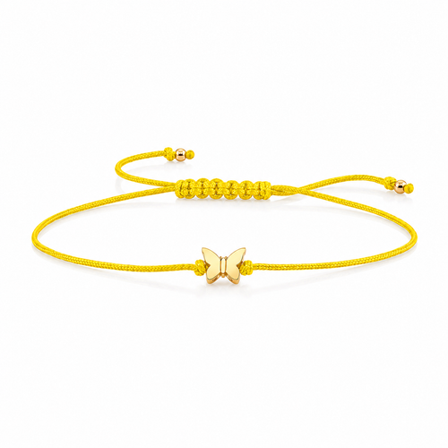 Pure Gold Tiny Butterfly Bead Cord Bracelet