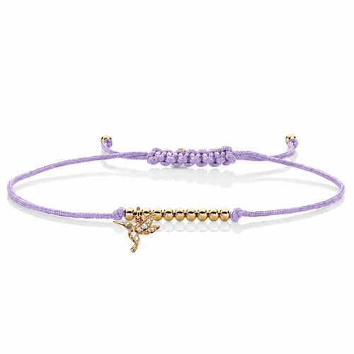 Gold & Diamond Tiny Hummingbird Cord Bracelet