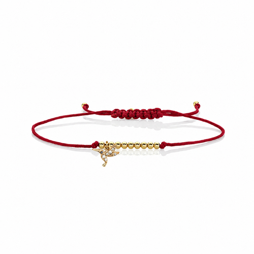 Gold & Diamond Tiny Hummingbird Cord Bracelet