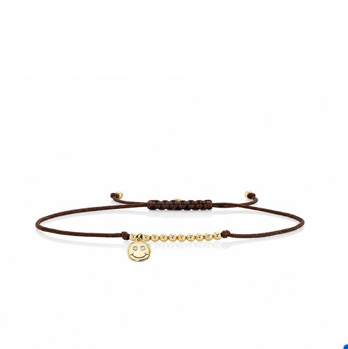 Gold & Diamond Tiny Happy Face Cord Bracelet