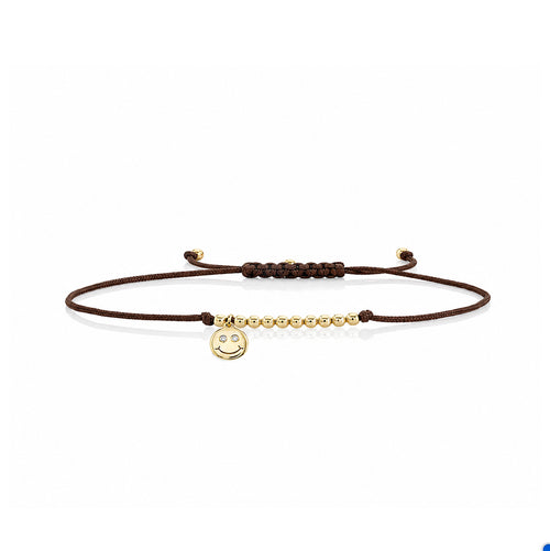 Gold & Diamond Tiny Happy Face Cord Bracelet