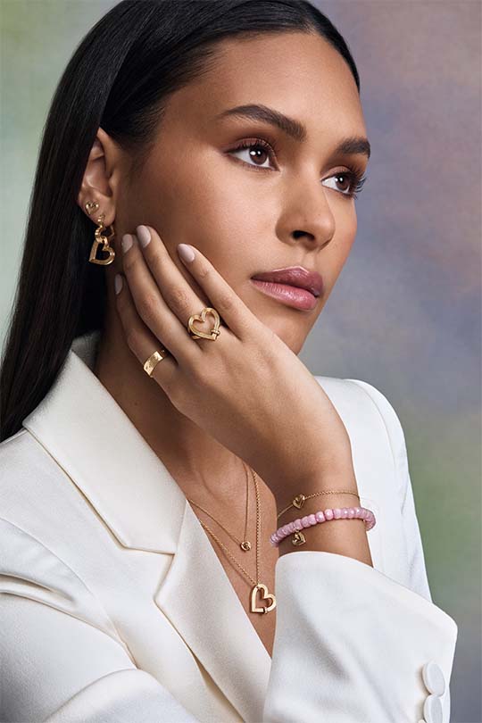 Gold & Diamond Fluted Heart Charm with Rondelle - Sydney Evan Fine Jewelry