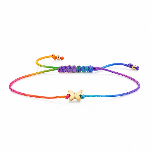Pure Gold Tiny Butterfly Bead Cord Bracelet