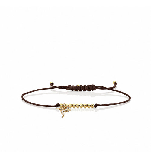 Gold & Diamond Tiny Hummingbird Cord Bracelet