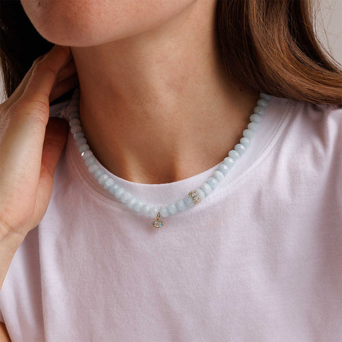 Gold & Diamond Enamel Marquise Eye Aquamarine Necklace